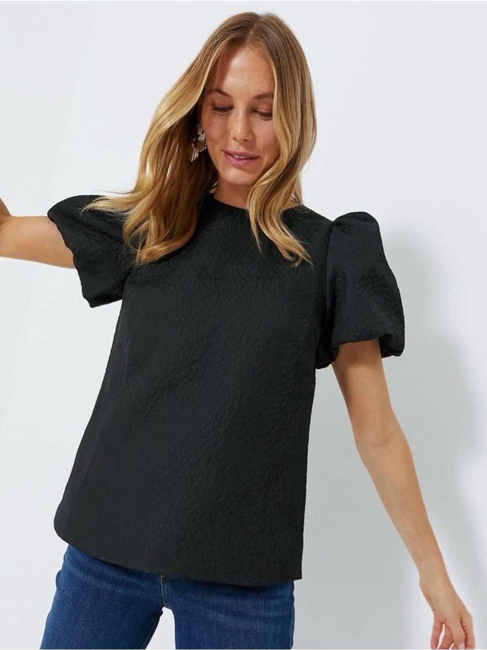 NWT Tuckernuck Pomander Place Lyla Jacquard Puff Sleeve Blouse Black Medium